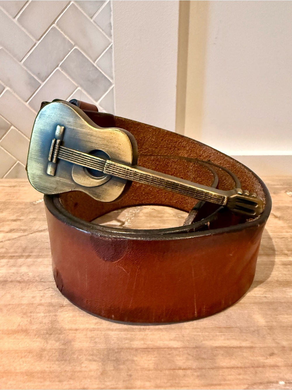 Guitar Buckle Belt, Genuine Leather